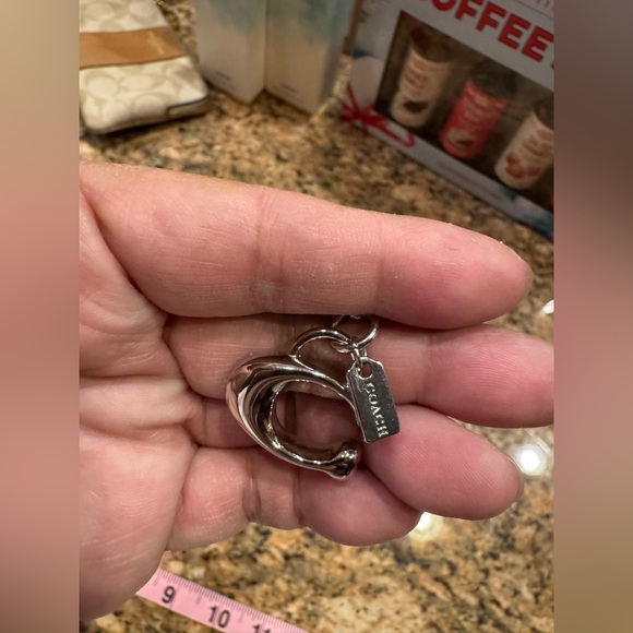 Coach teal leather wristlet keychain with a silver-tone Coach logo charm - Picture 3 of 3